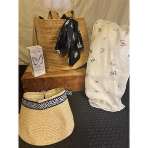 Summer Butterfly Beach Bundle –Tote Bag +Sun Visor +Scarf +Definemé Payton Spray